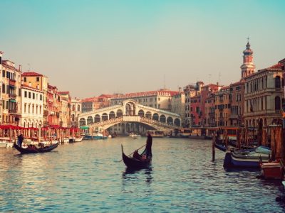 12120336 - rialto bridge and gondolas in venice.